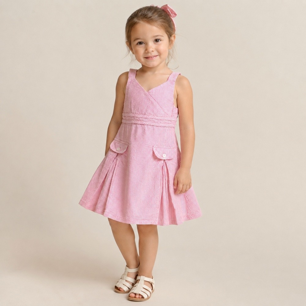 Genuine Kids from OshKosh Pink Seersucker Stripe Dress Girls 4T Sleeveless